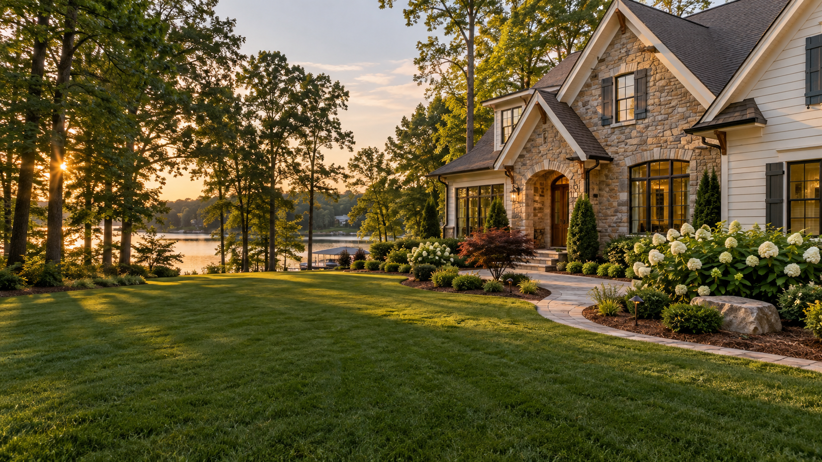 Illustrative landscaped lawn and garden