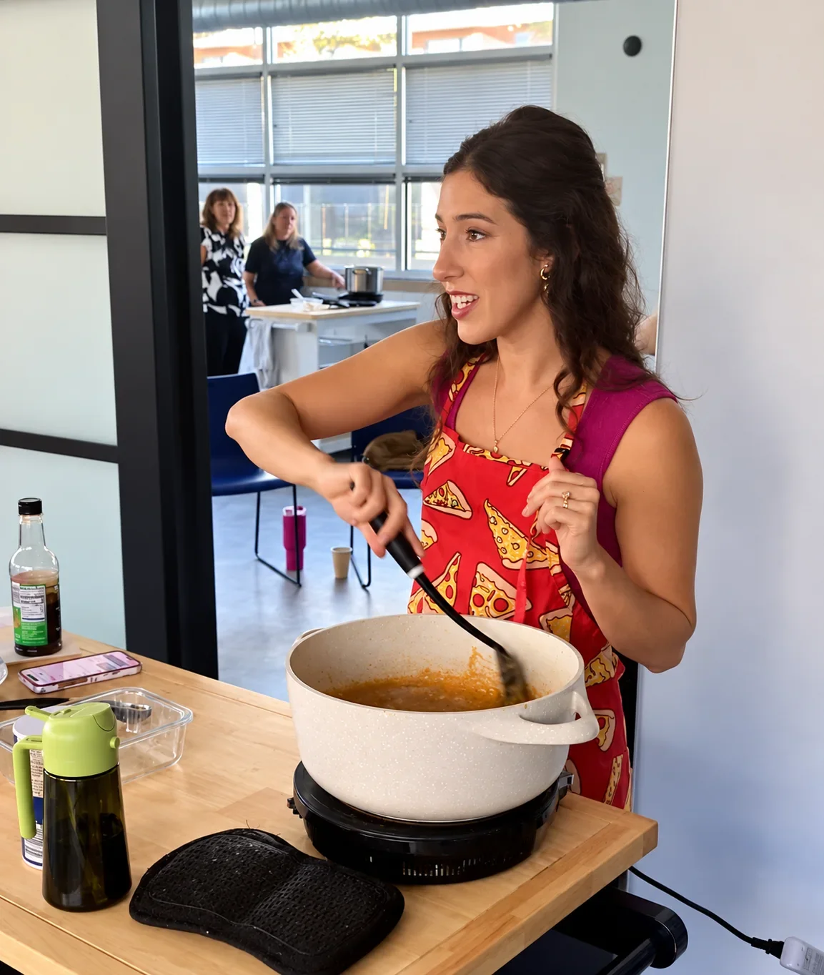 Devon teaching a cooking class