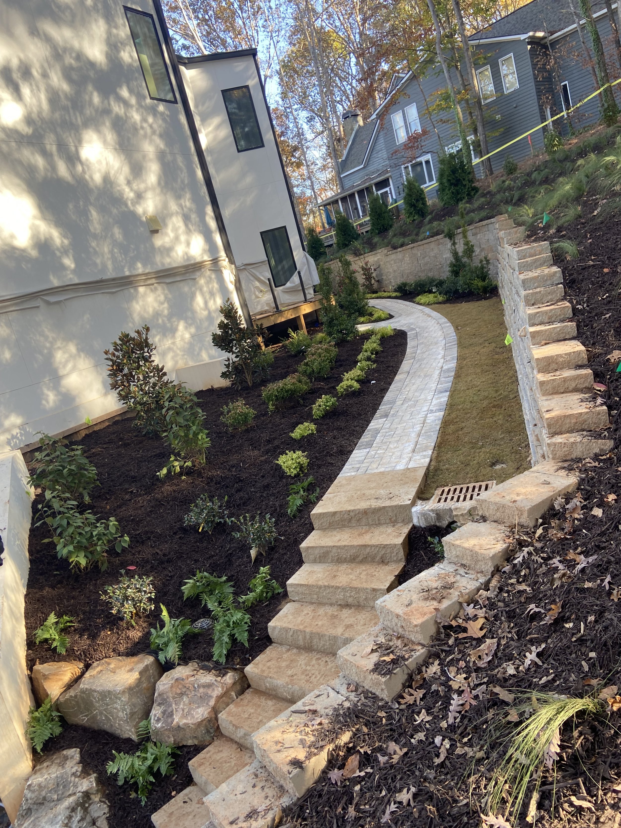 Natural stone steps after