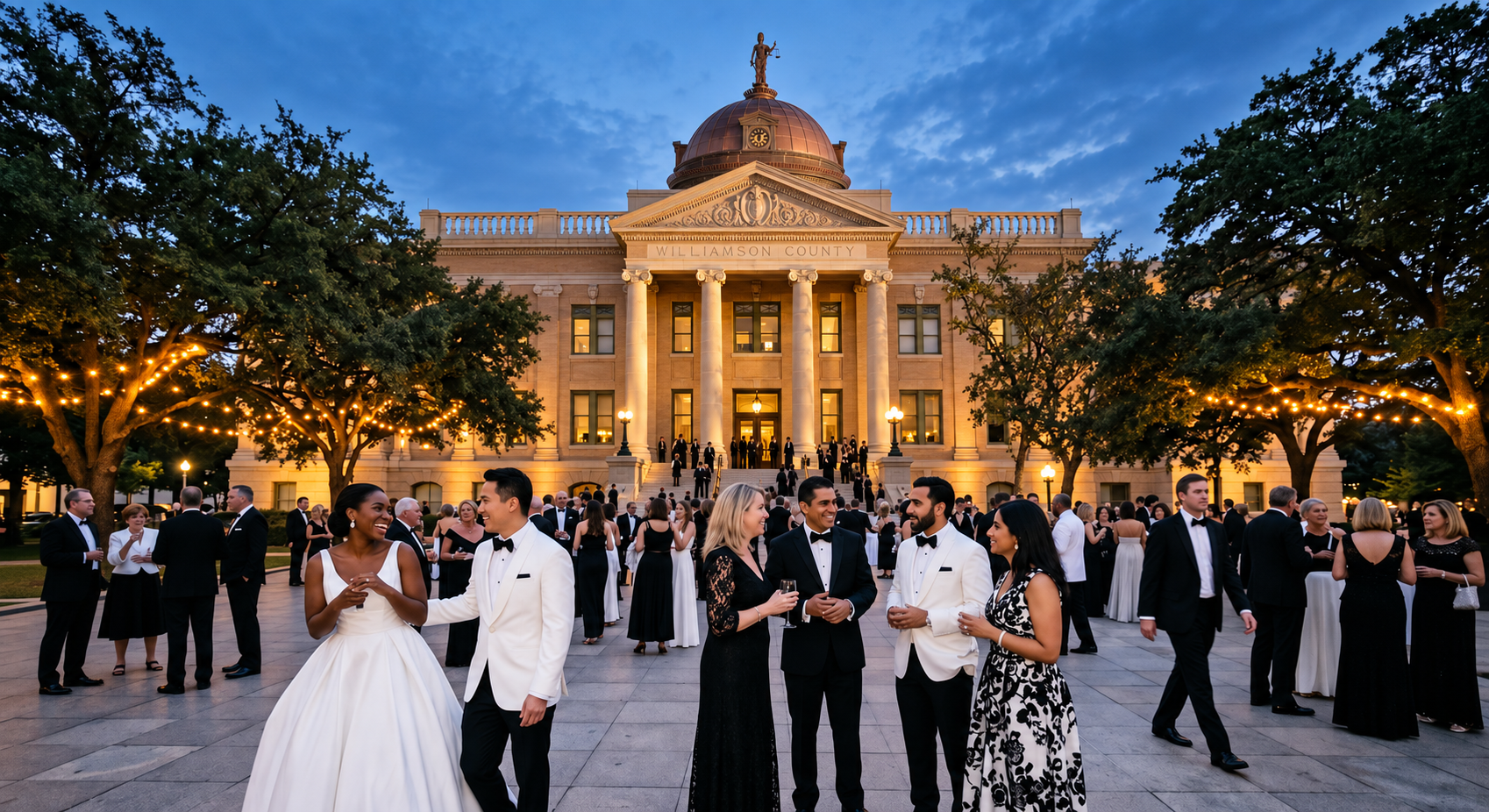 Black and White Ball artwork featuring the Williamson County Courthouse in Georgetown