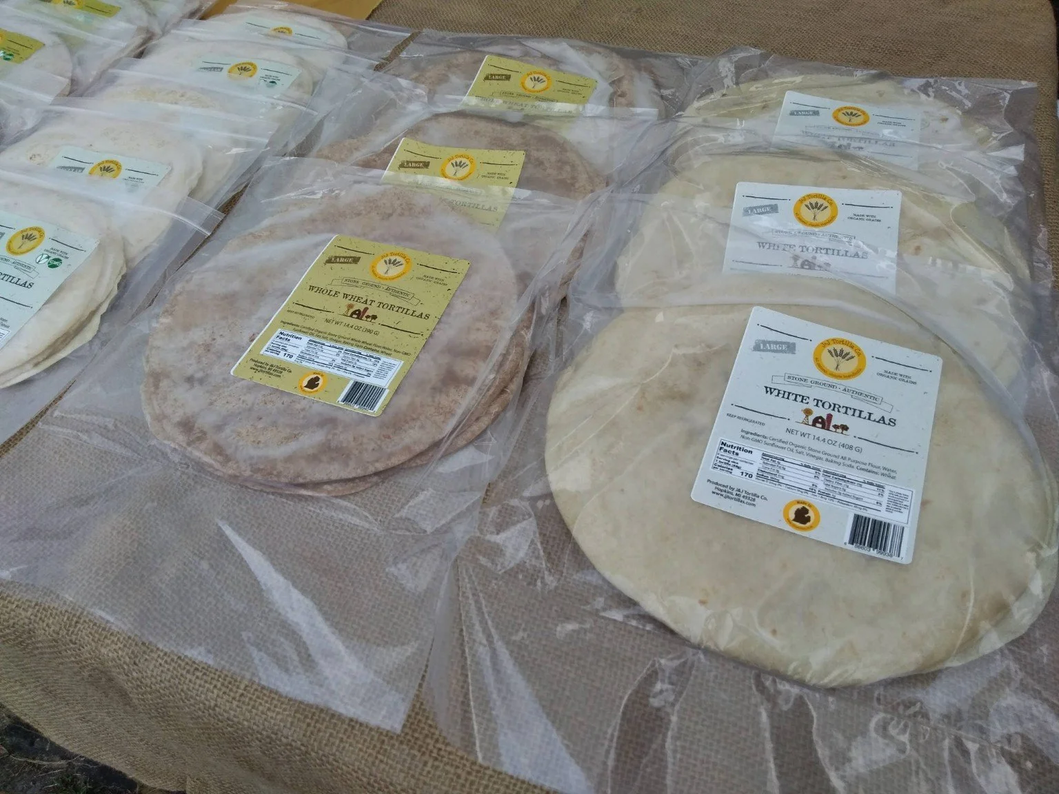 Earlier J&J Whole Wheat and White tortilla labels