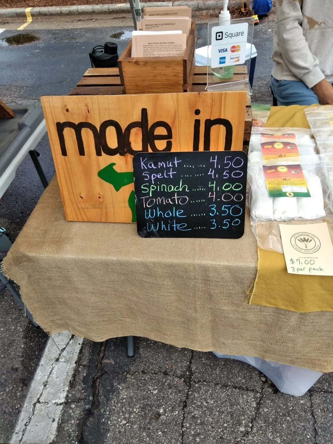 Earlier made-in-Michigan wooden sign and tortilla chalkboard