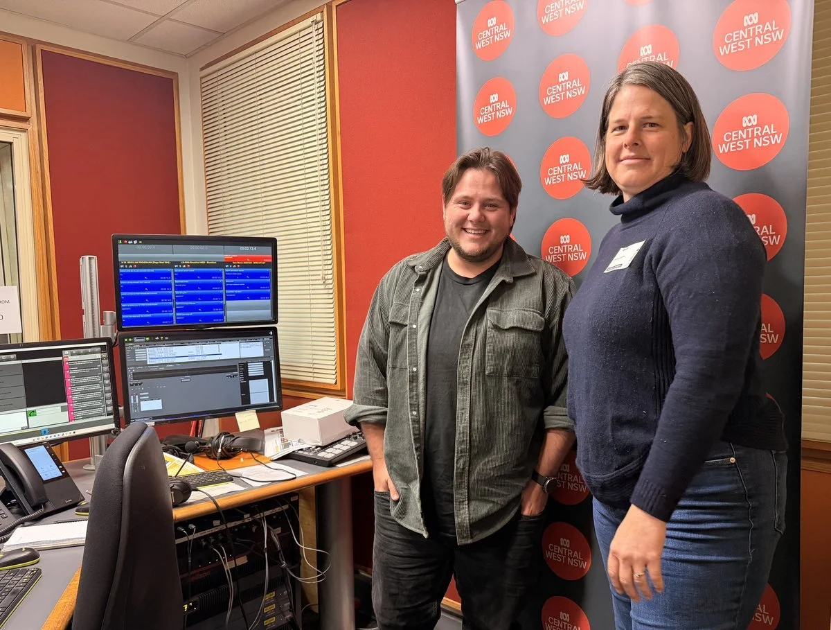Dr Janine Kinahan with ABC Central West presenter Alex James in the Orange studio