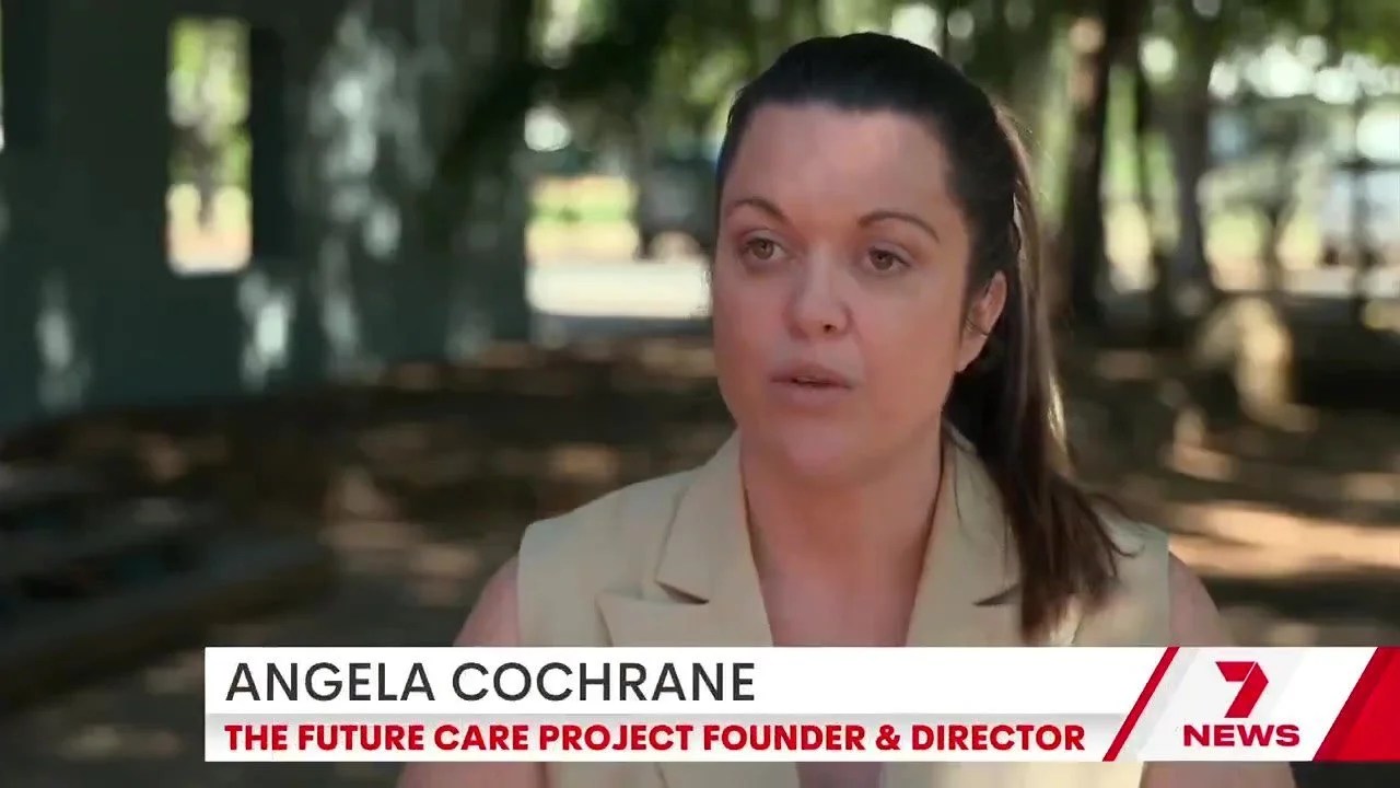 Angela Cochrane interviewed on Seven News, captioned The Future Care Project Founder and Director, 7 August 2026 — click to watch the package