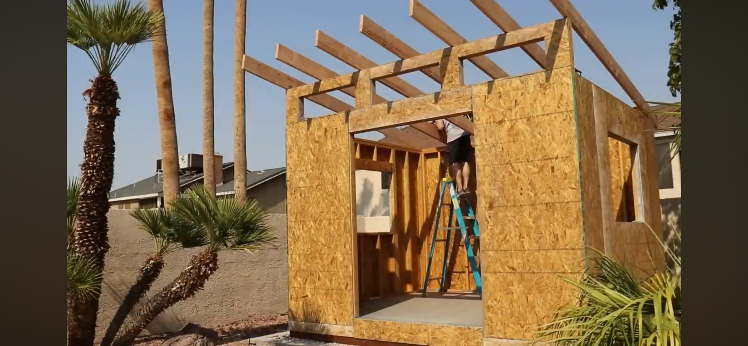 Framing of a new room addition being built in Altadena.