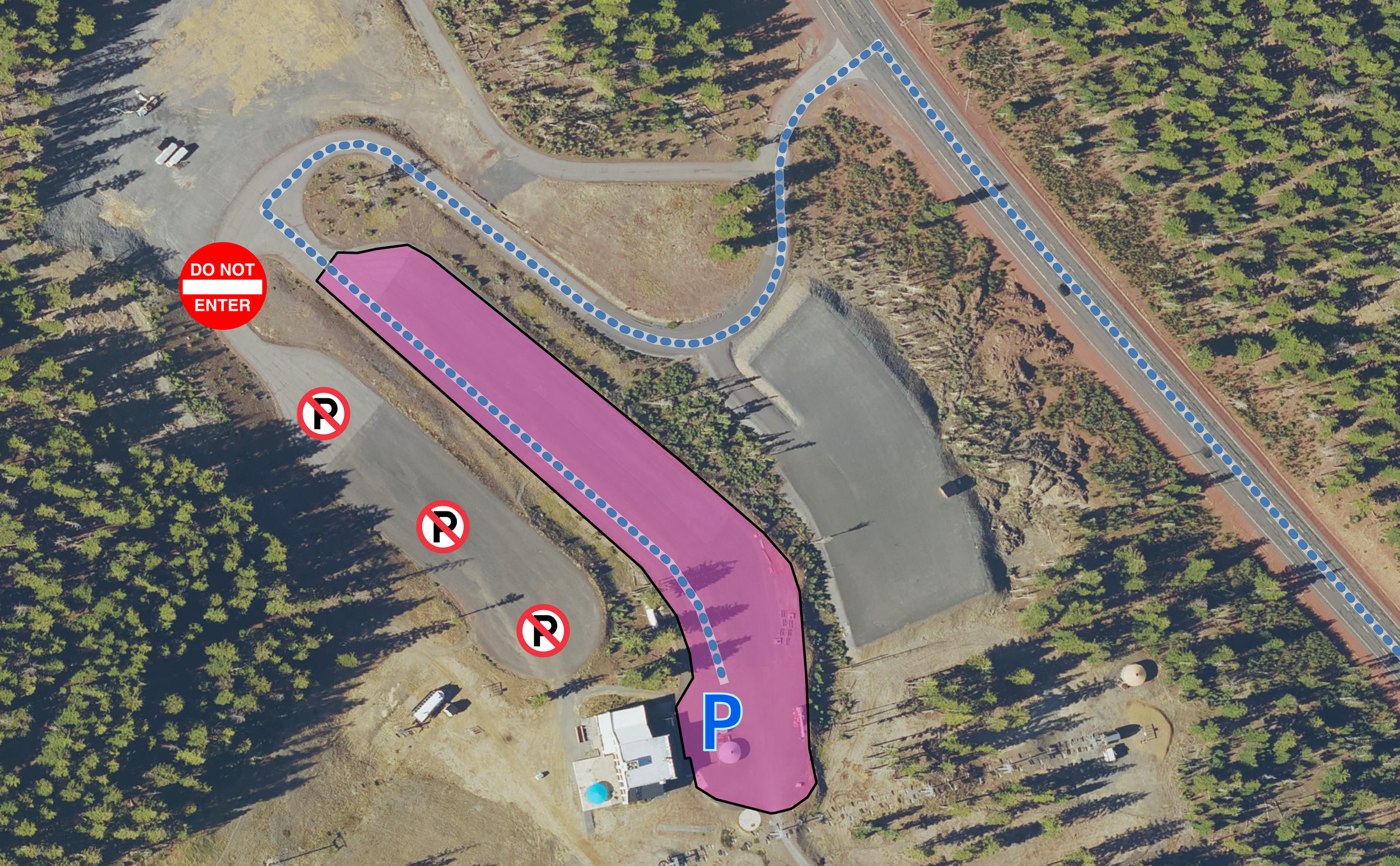 Map of arrival and parking at Sunrise Lodge, Mt. Bachelor