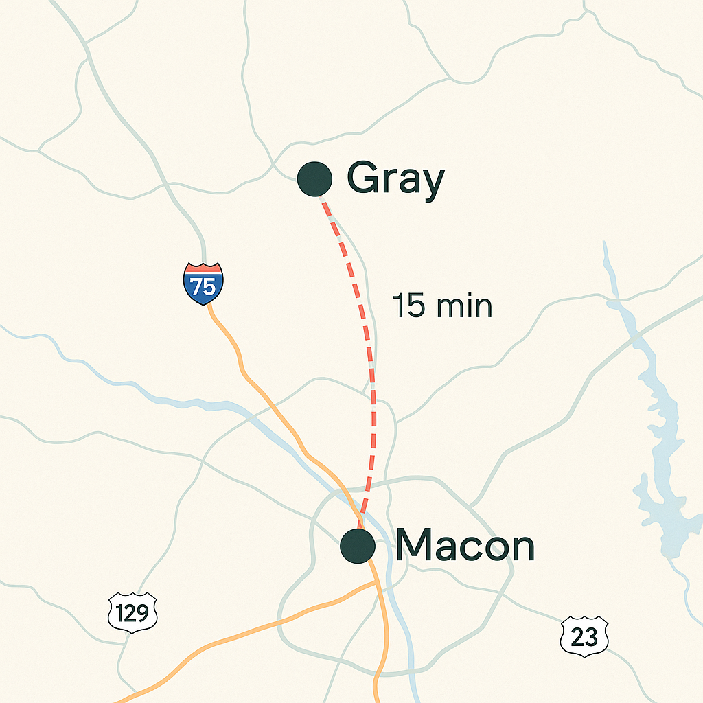 Map showing Gray's location near Macon, GA