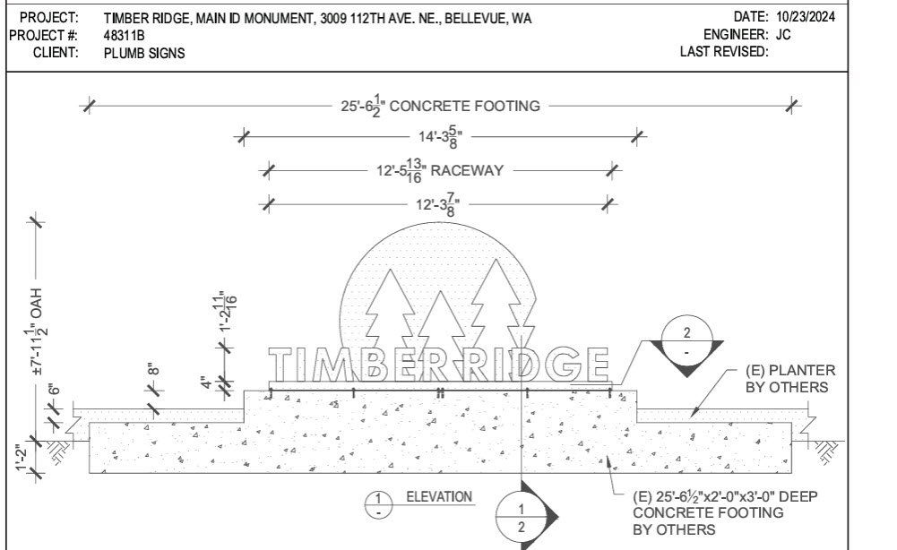 Engineering drawing for Timber Ridge signage