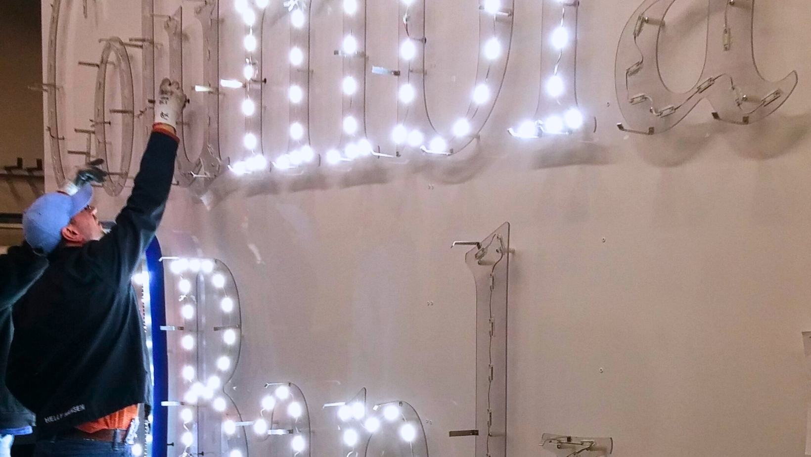 Assembling LED-illuminated channel letters in the Plumb Signs Tacoma shop