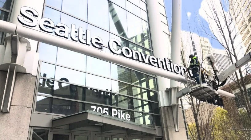 Installed digital wayfinding signage inside the Seattle Convention Center