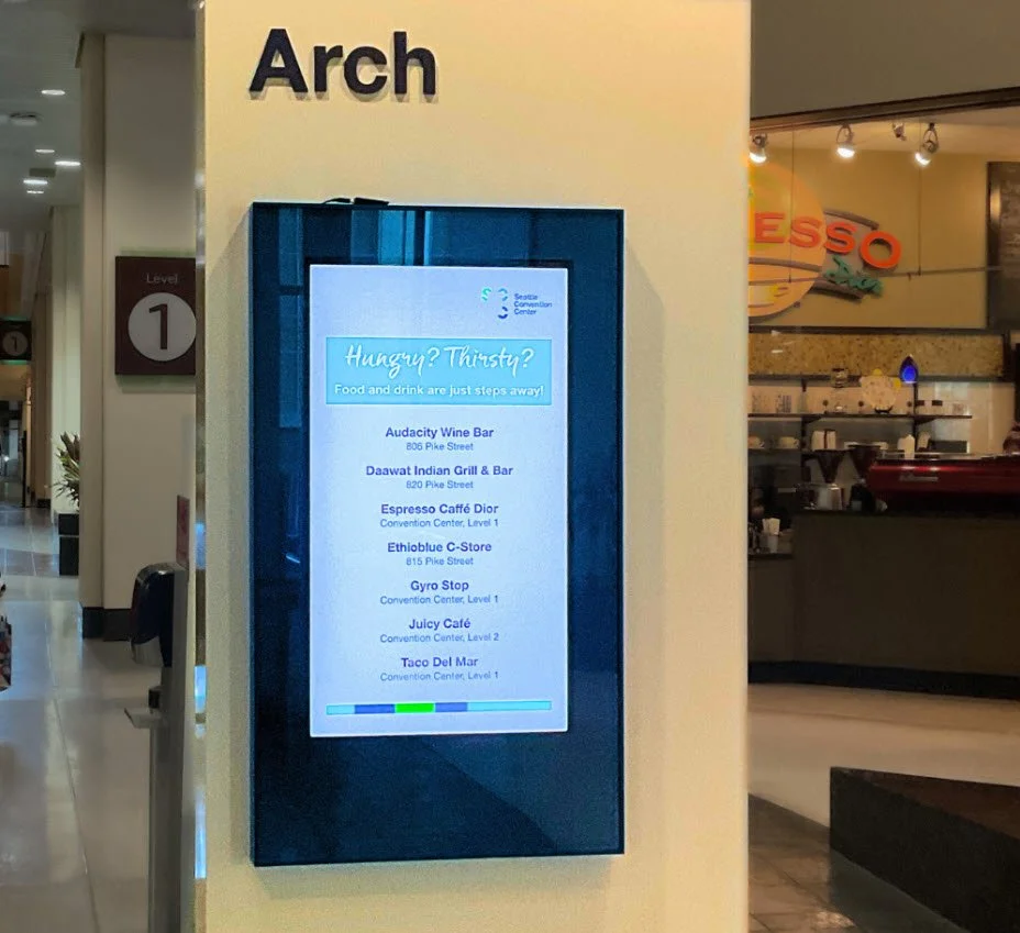 Seattle Convention Center interior wayfinding signage by Plumb Signs
