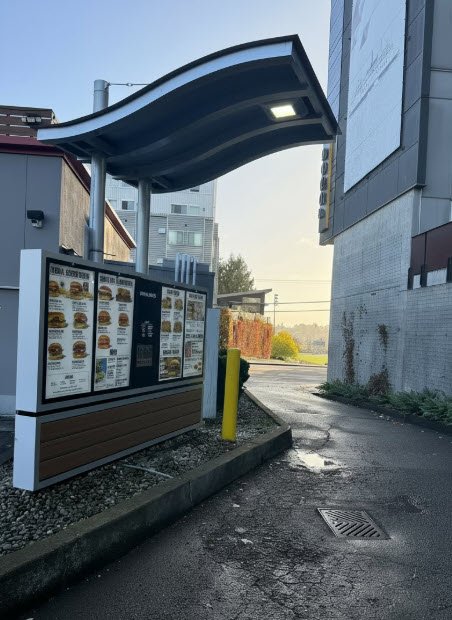 Habit Burger West Seattle drive-up menu board signage