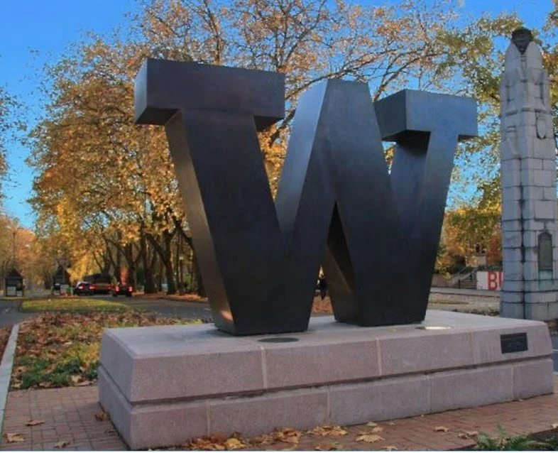 After installation - finished bronze W monument
