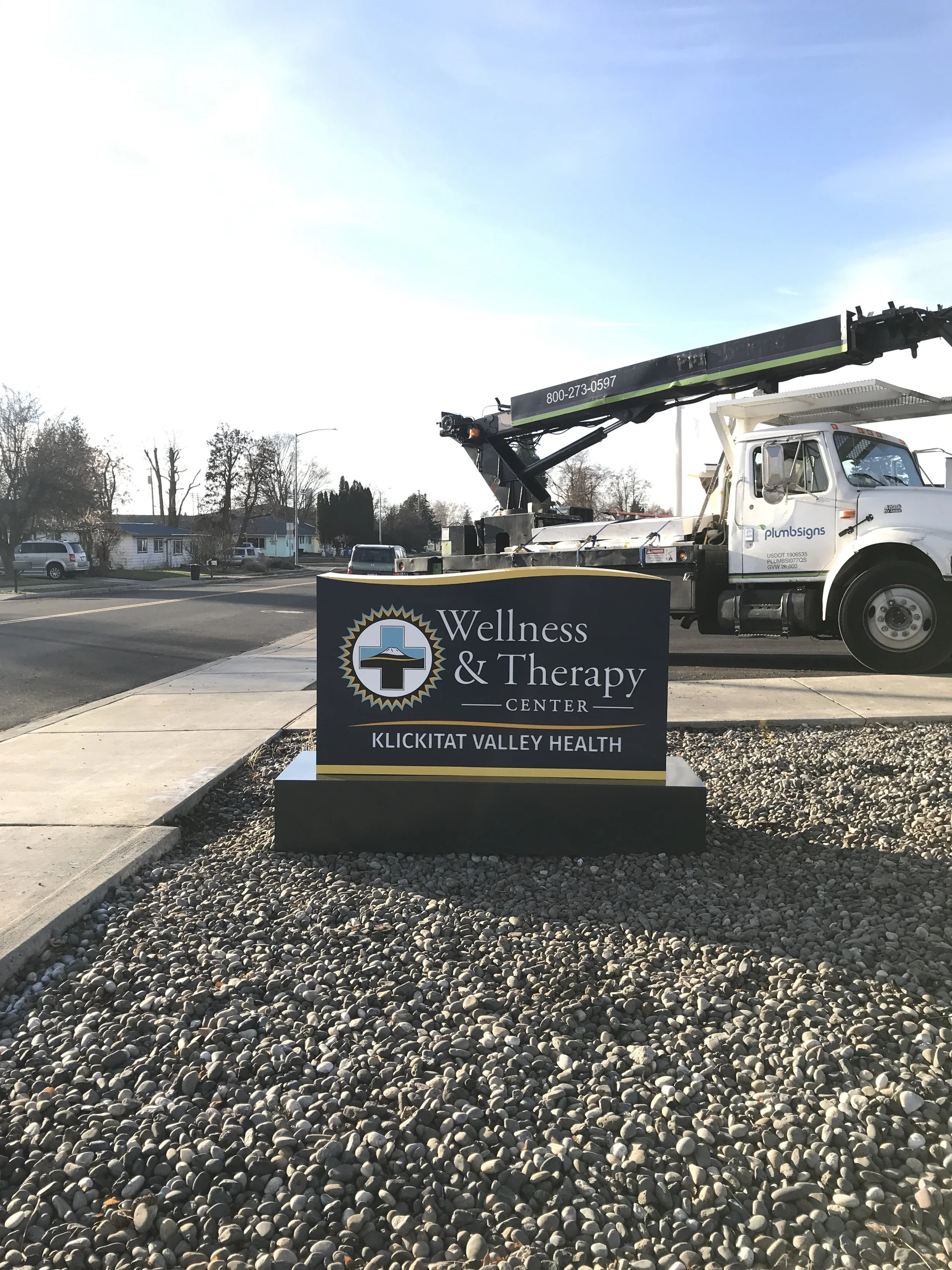 Klickitat Valley Health monument signage installed view
