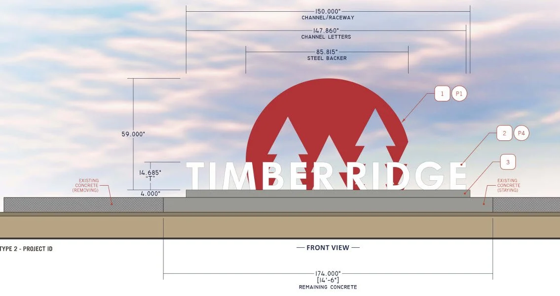 Graphic elevation of Timber Ridge monument sign