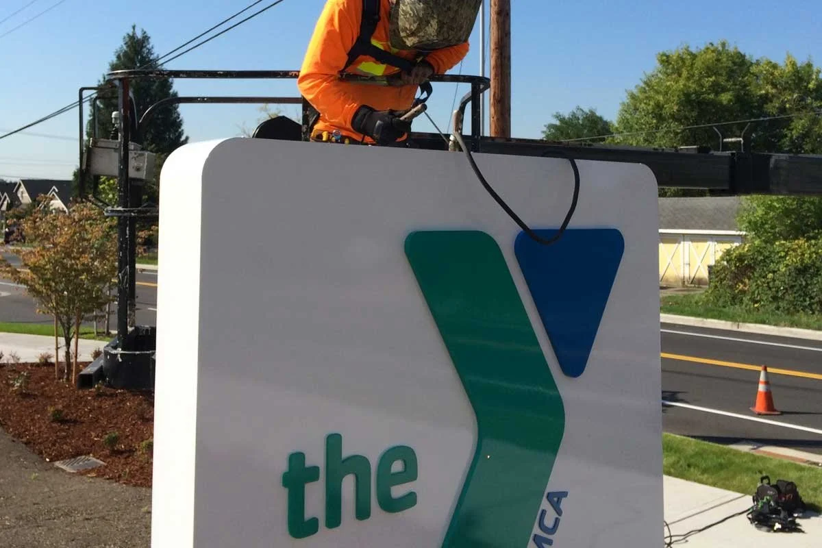 Monument sign installation at community facility