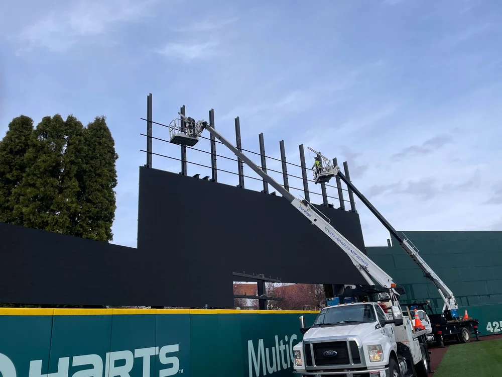 Cheney Stadium Tacoma Rainiers signage upgrade — pylon and LED display program in Tacoma, WA by Plumb Signs