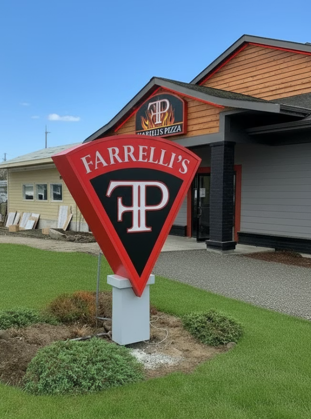 Farrelli’s Pizza monument sign in Lacey, Washington