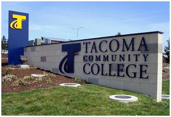 Tacoma Community College campus sign — designed, fabricated, and installed by Plumb Signs in Tacoma, WA
