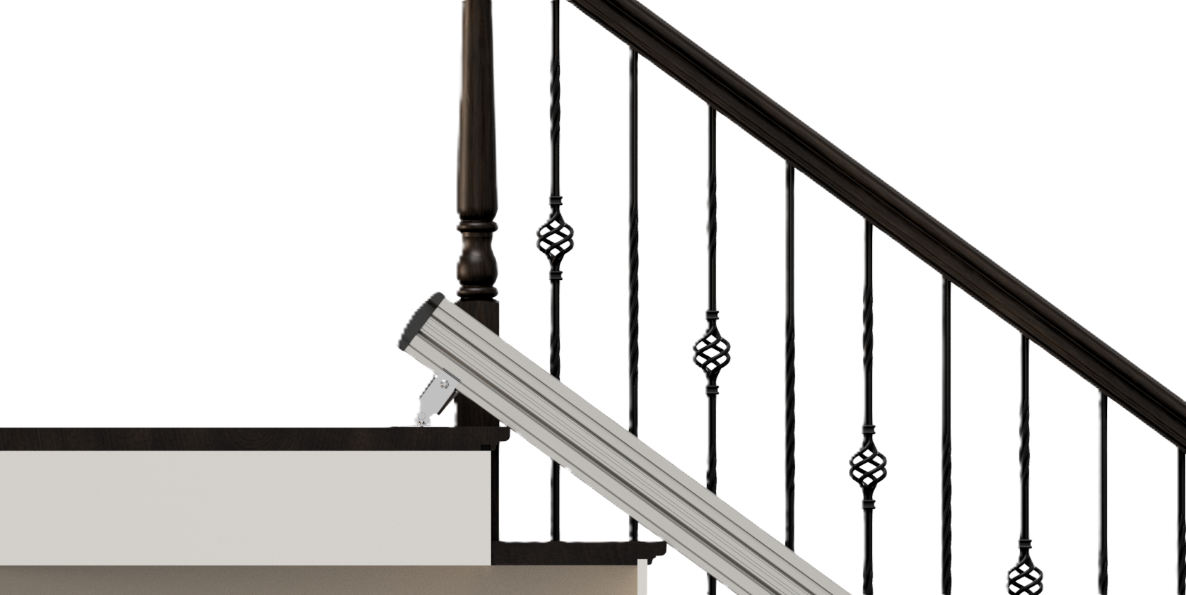 Avalon stairlift with ultra low-profile rail mounted directly on the stairs close to the wall