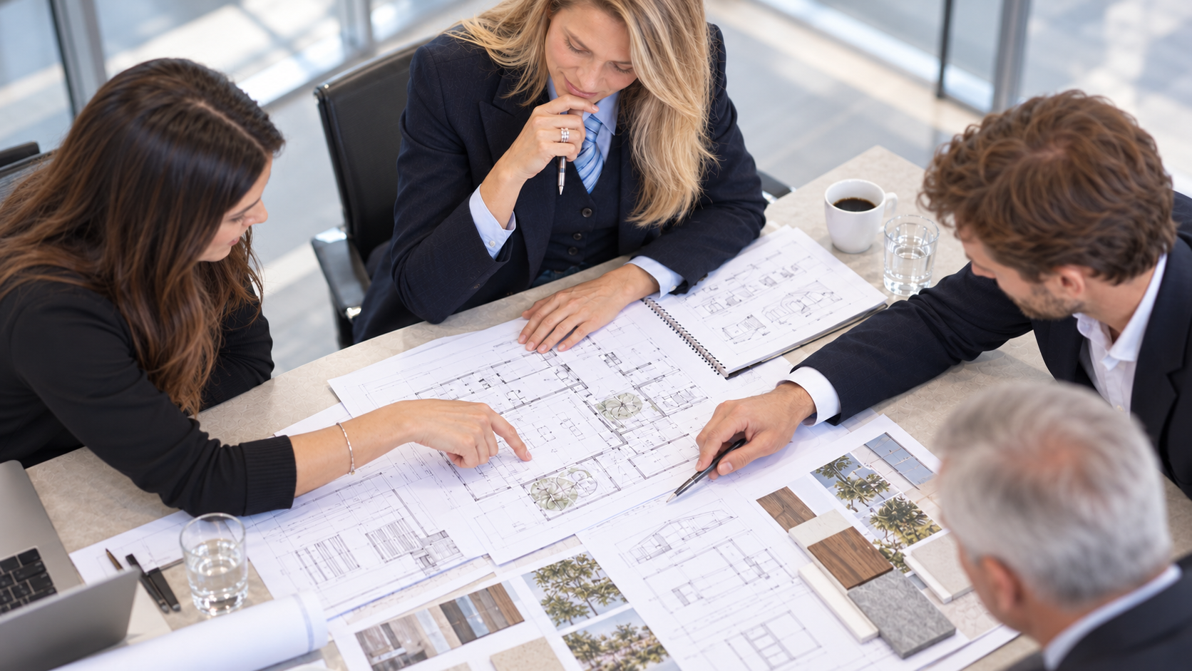 Branka Knezevic and colleagues reviewing architectural plans together