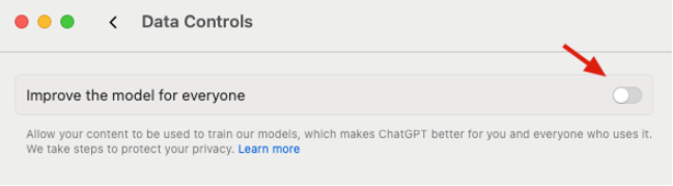 ChatGPT Data Controls setting