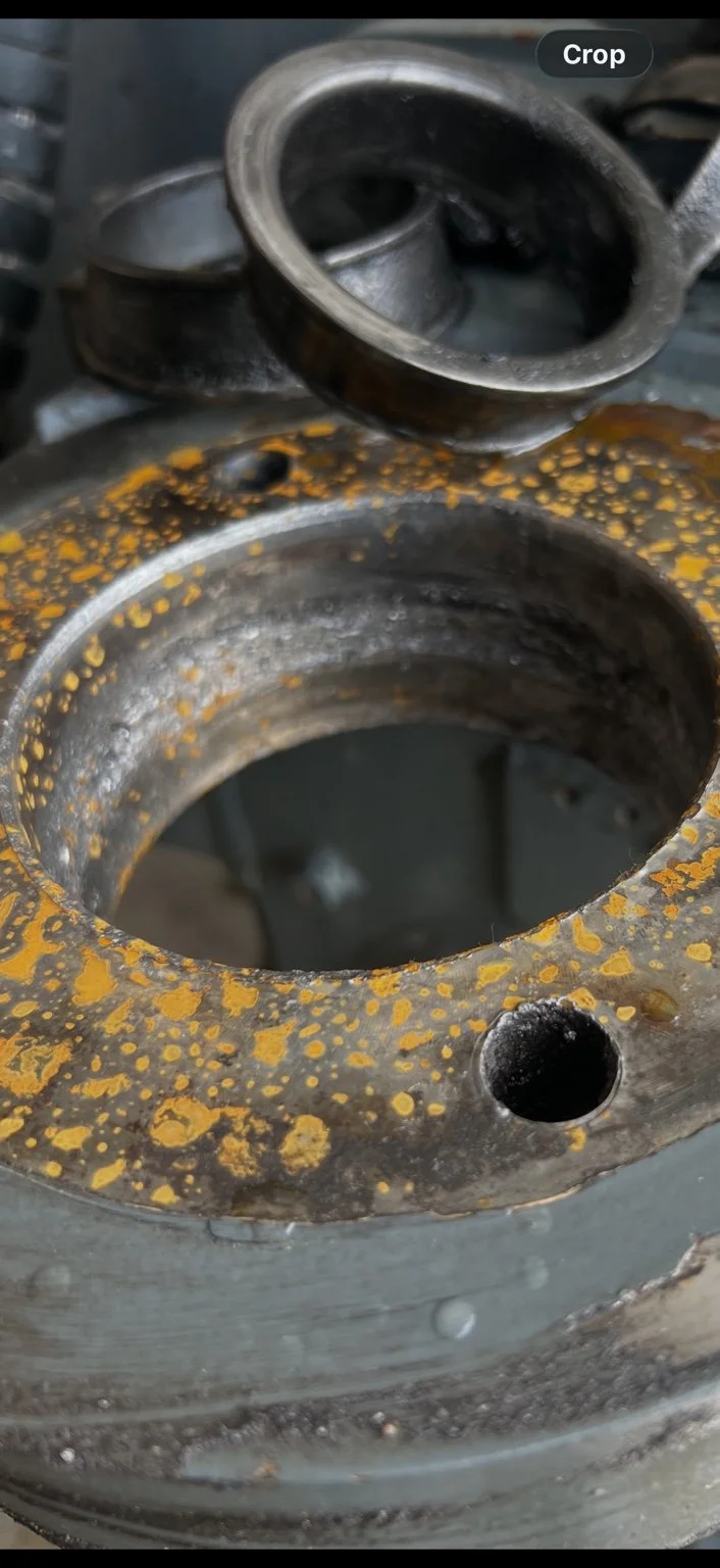 Worn flanged equipment bore before machining