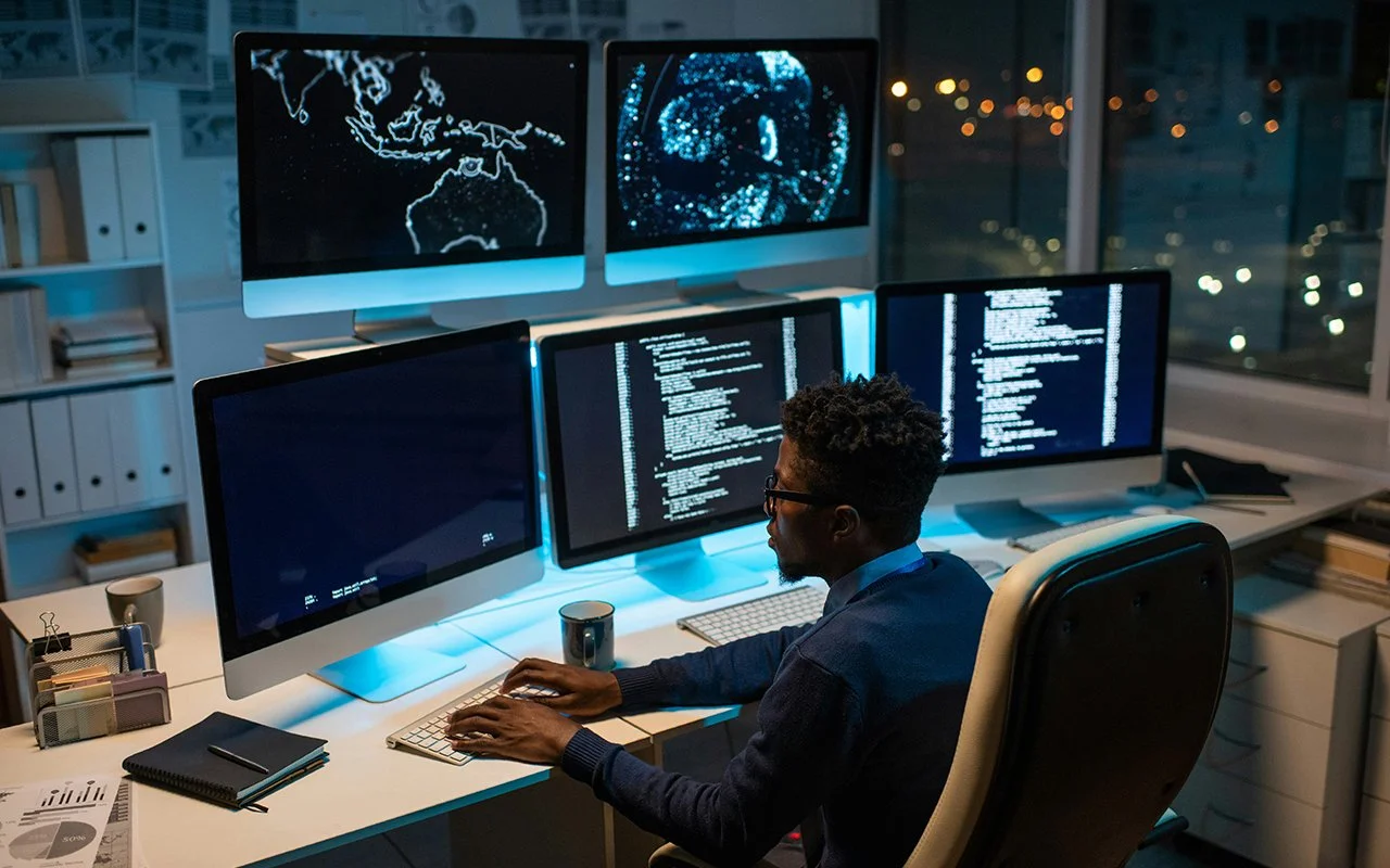 Man working a large computer terminal — Cherokee Federal Cloud Engineering & Migration