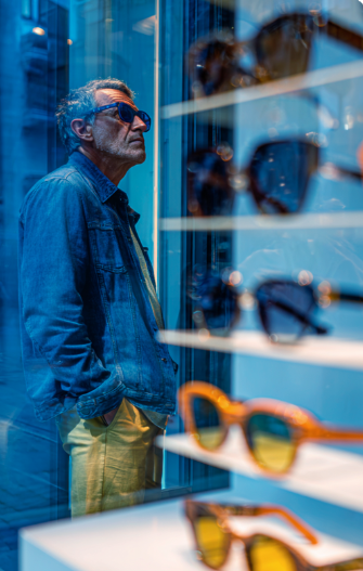 Homme regardant lunettes