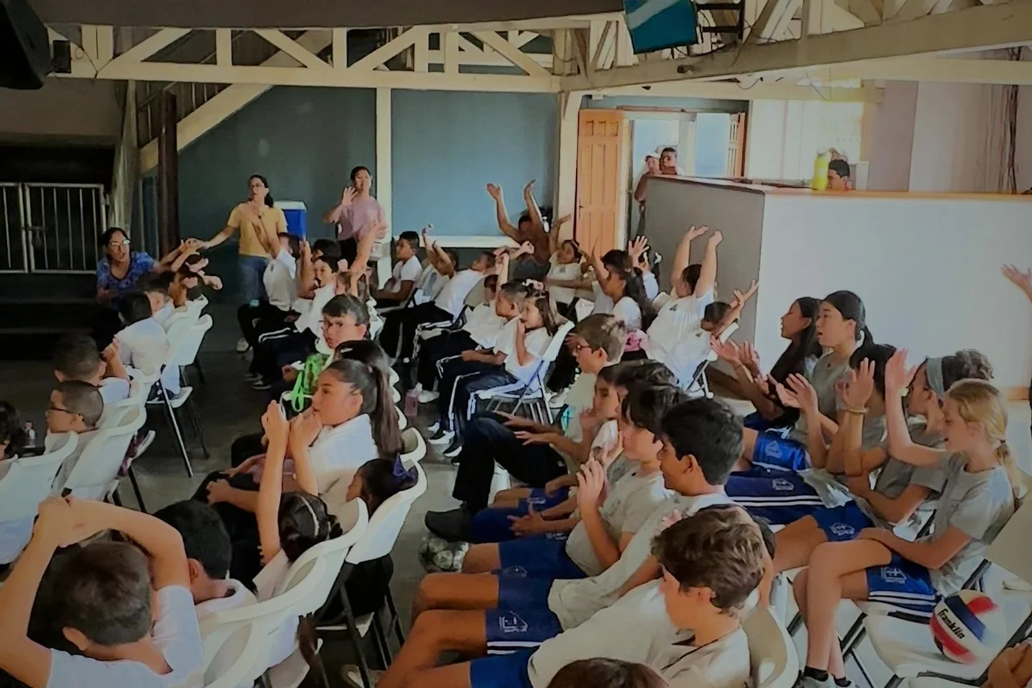 Students gathered at the school