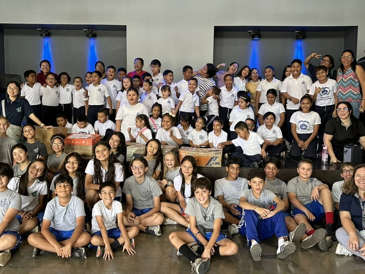 Students and teachers from the school together