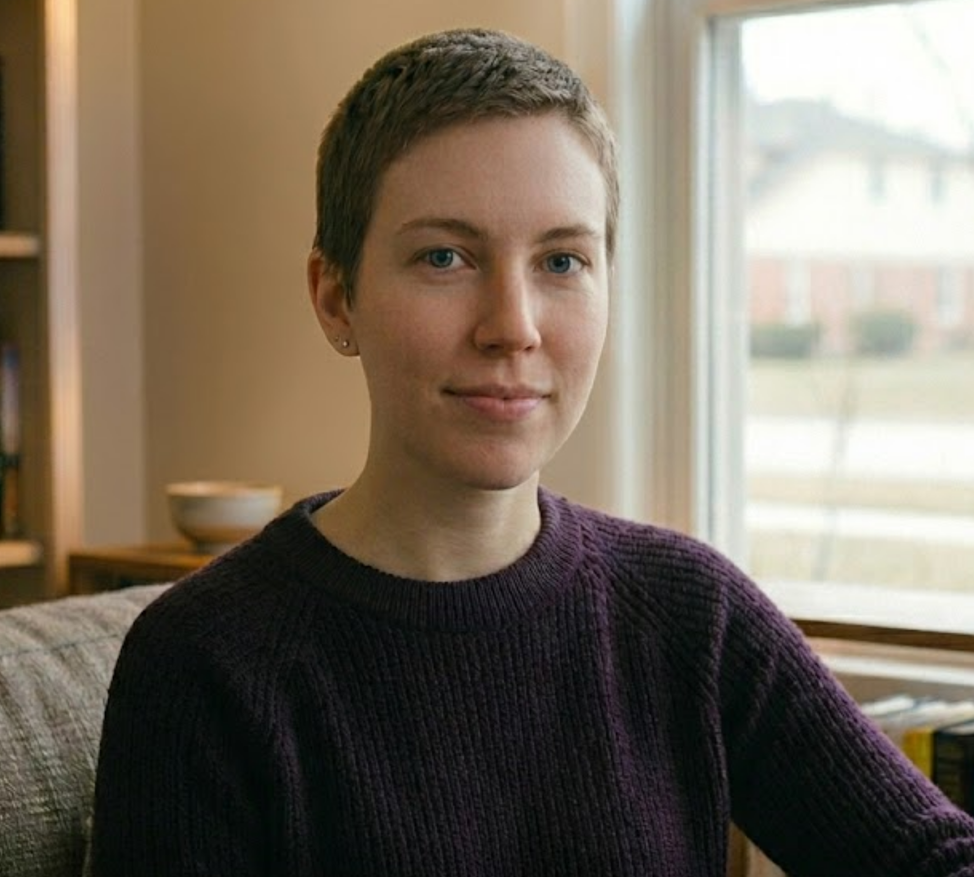 Young woman with very short hair