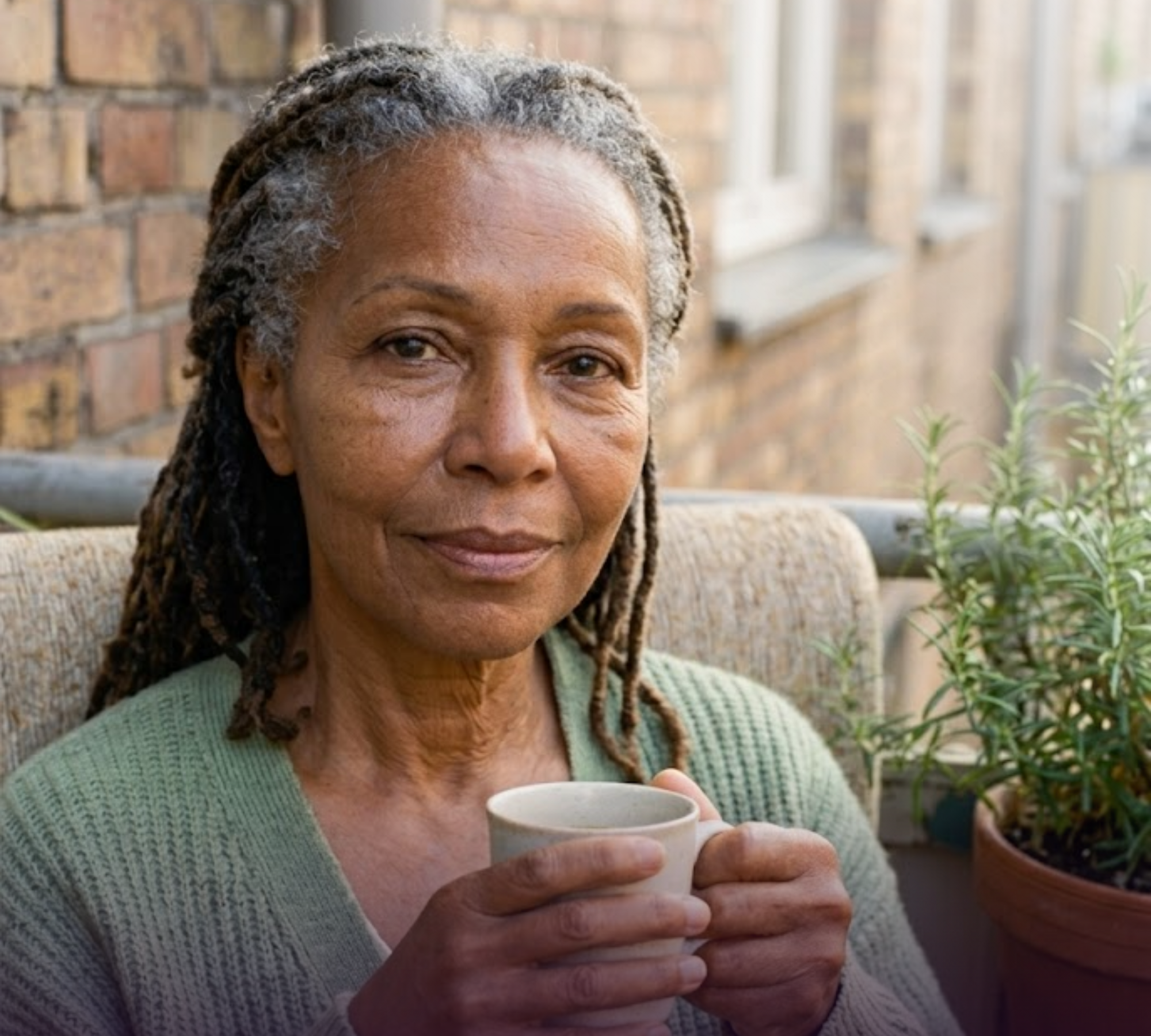 Black woman with greying hair