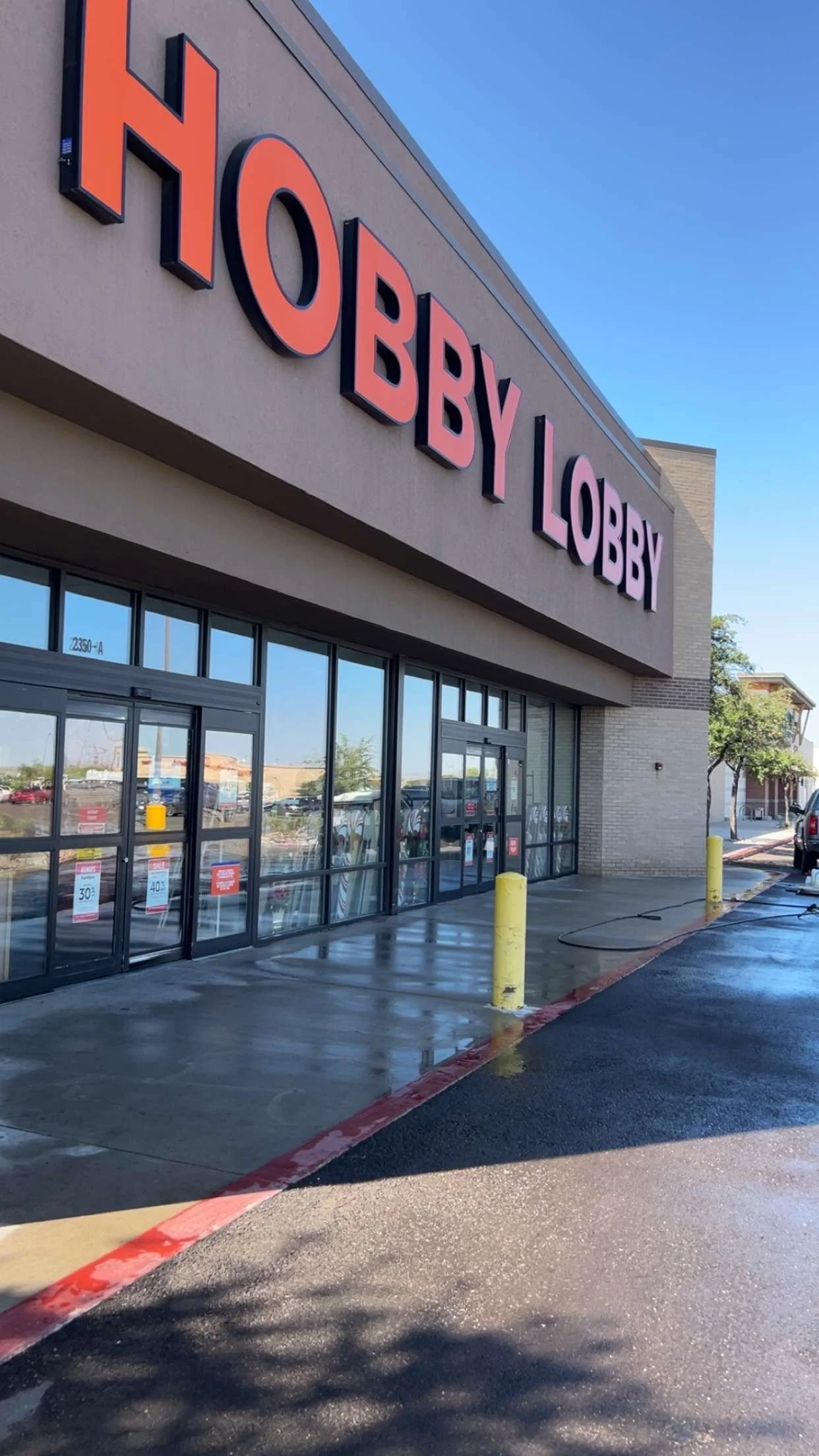 Hobby Lobby storefront pressure washing in Las Cruces NM by Sweets Pressure Washing