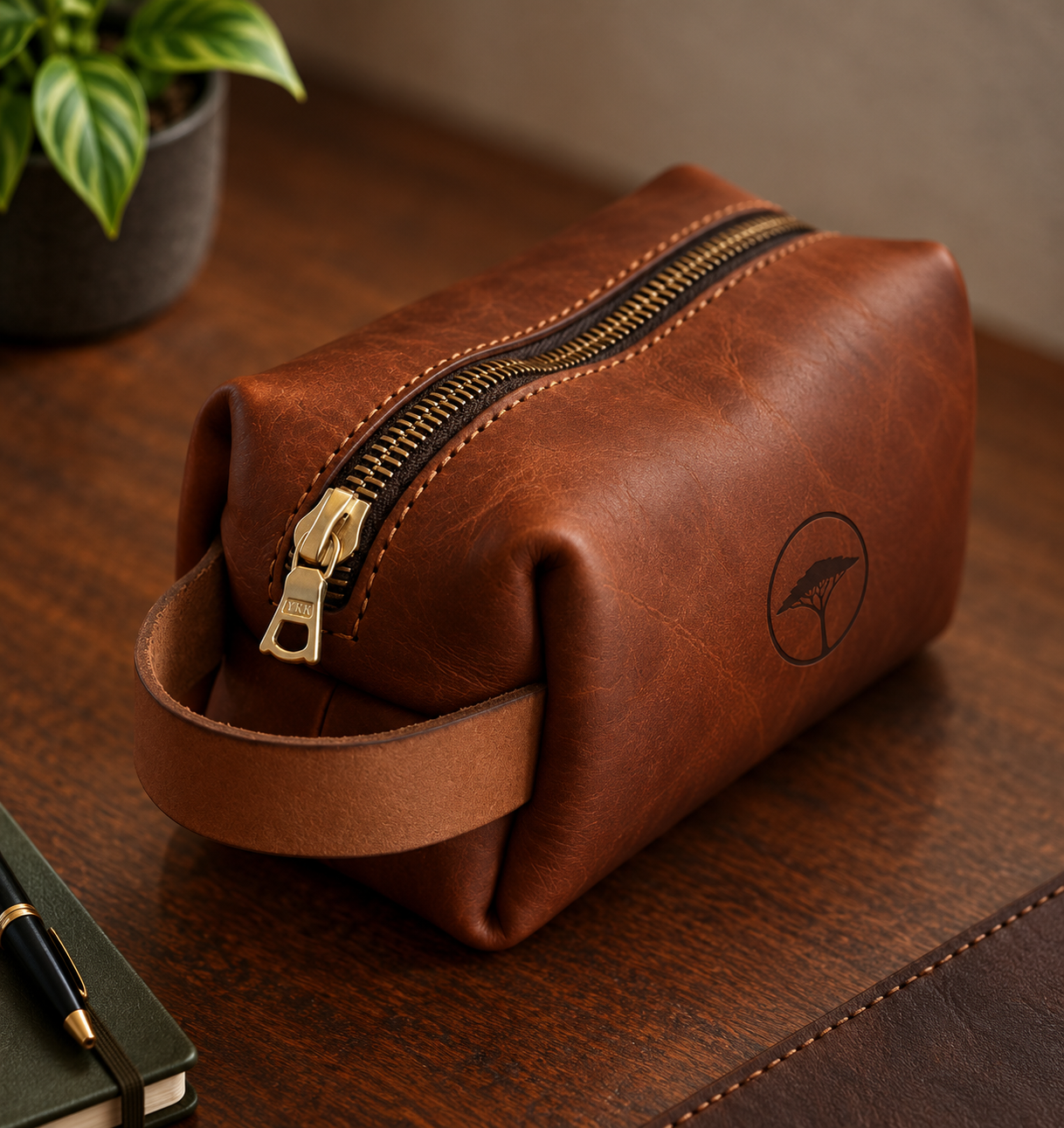 Branded leather toiletry bag, GECO corporate gifts
