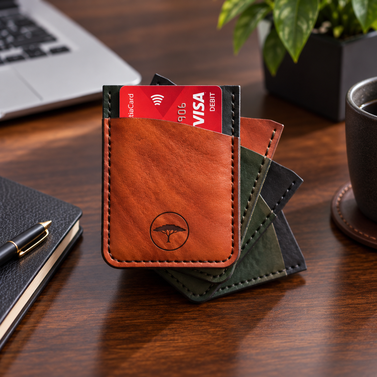Branded leather card holder, GECO corporate gifts