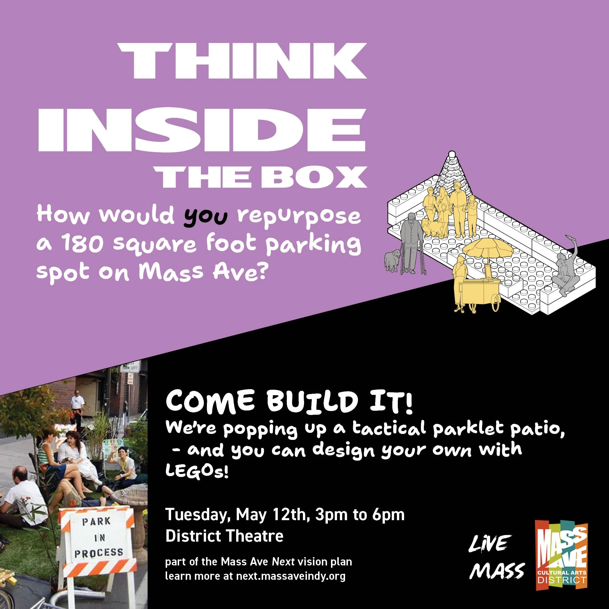 Think Inside the Box pop-up parklet on Mass Ave