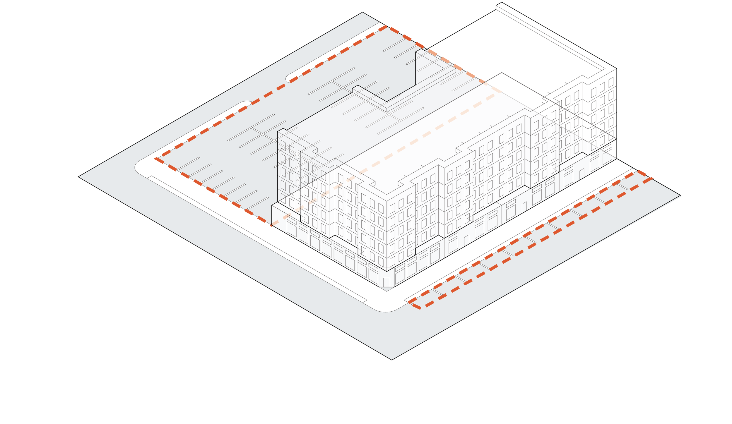 Axonometric diagram of parking placement rules on the Freight Street site