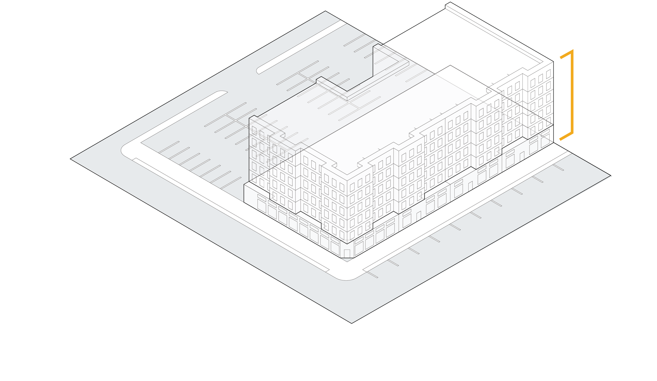 Axonometric diagram of the zoning height envelope on the Freight Street site