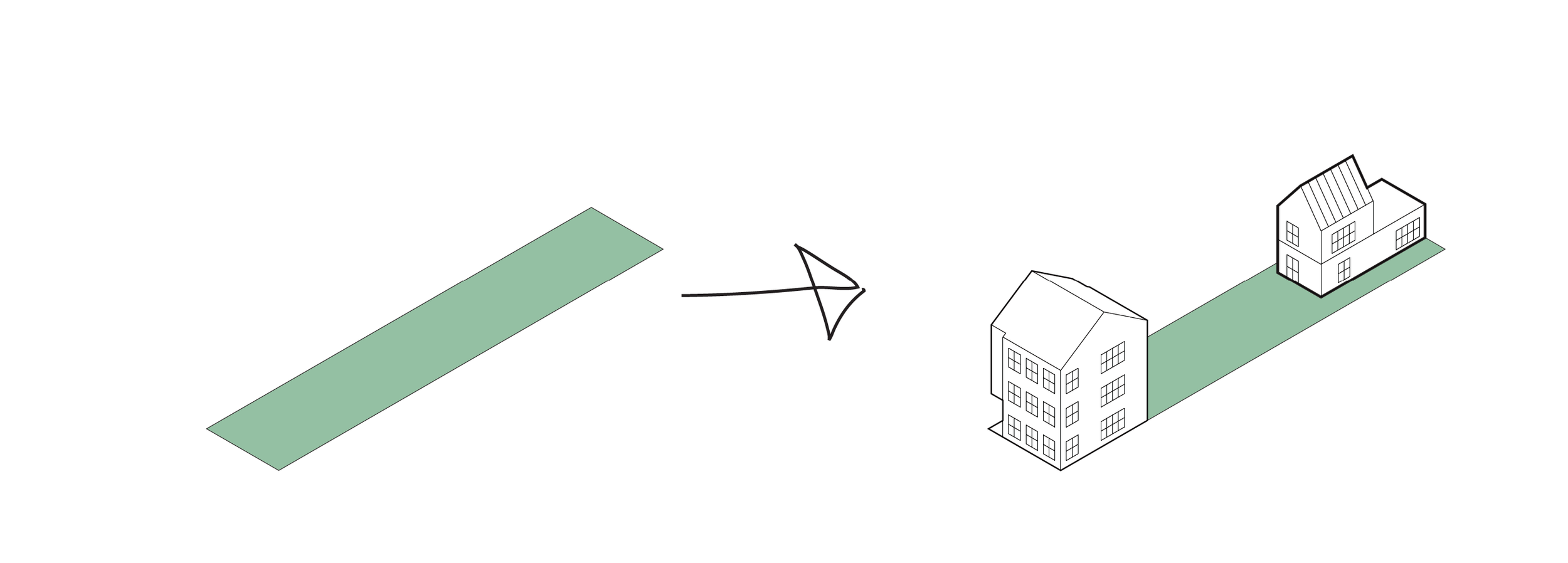 Diagram: an empty lot growing into buildings