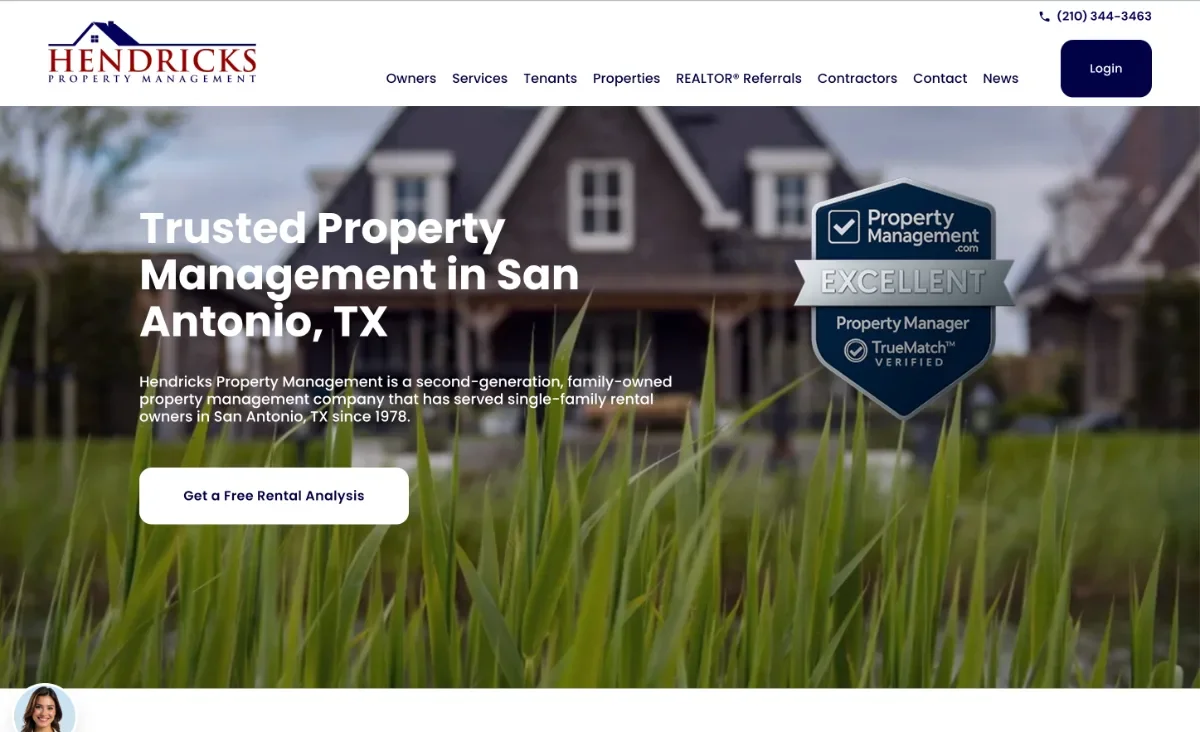 Hendricks Property Management website homepage designed by ClearLead Digital
