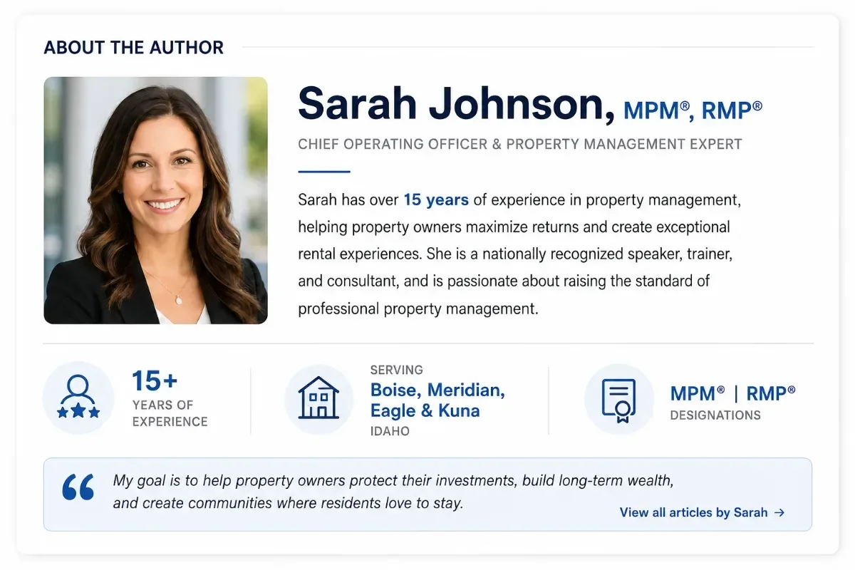 Author bio block on a property management blog