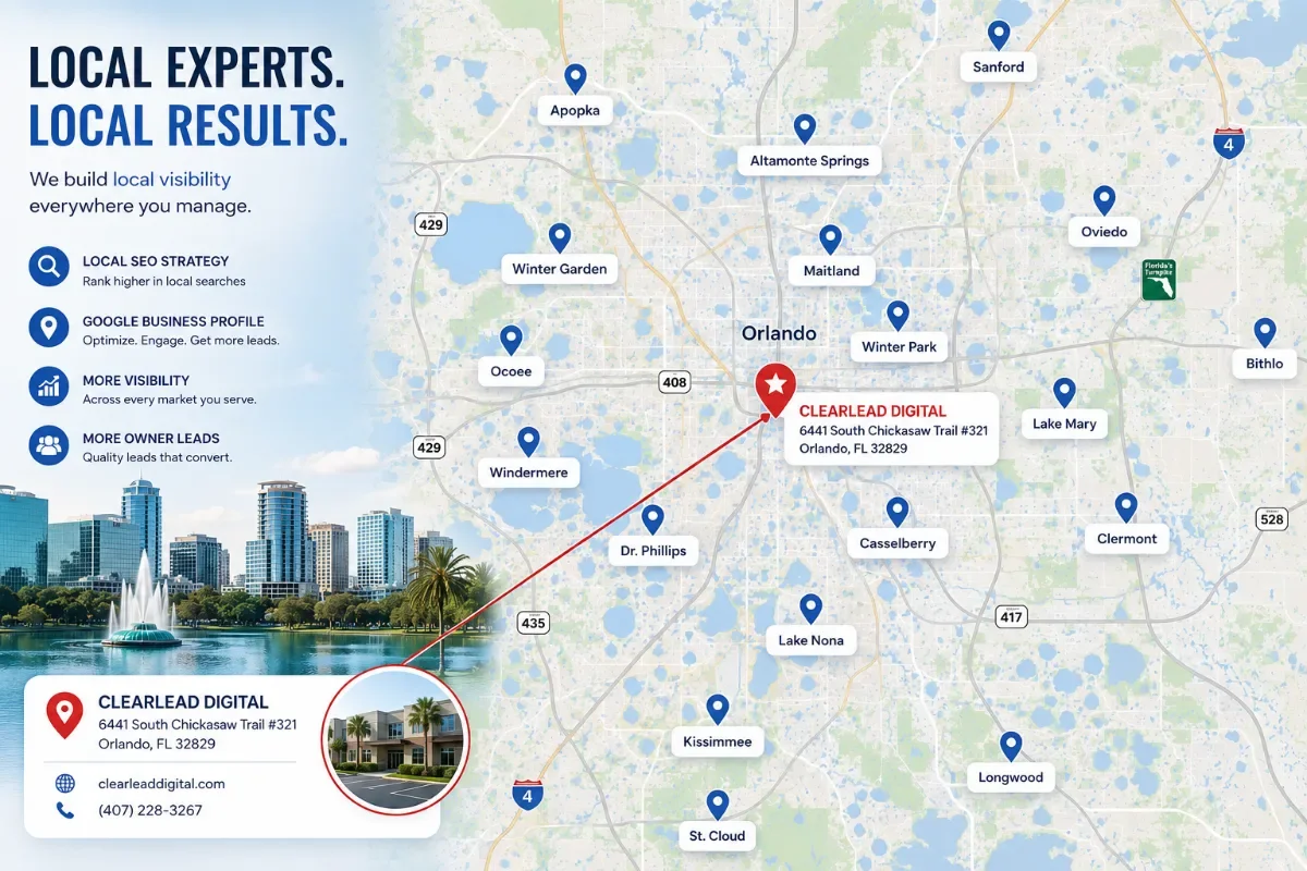Orlando and Central Florida local SEO service-area map for property management by ClearLead Digital