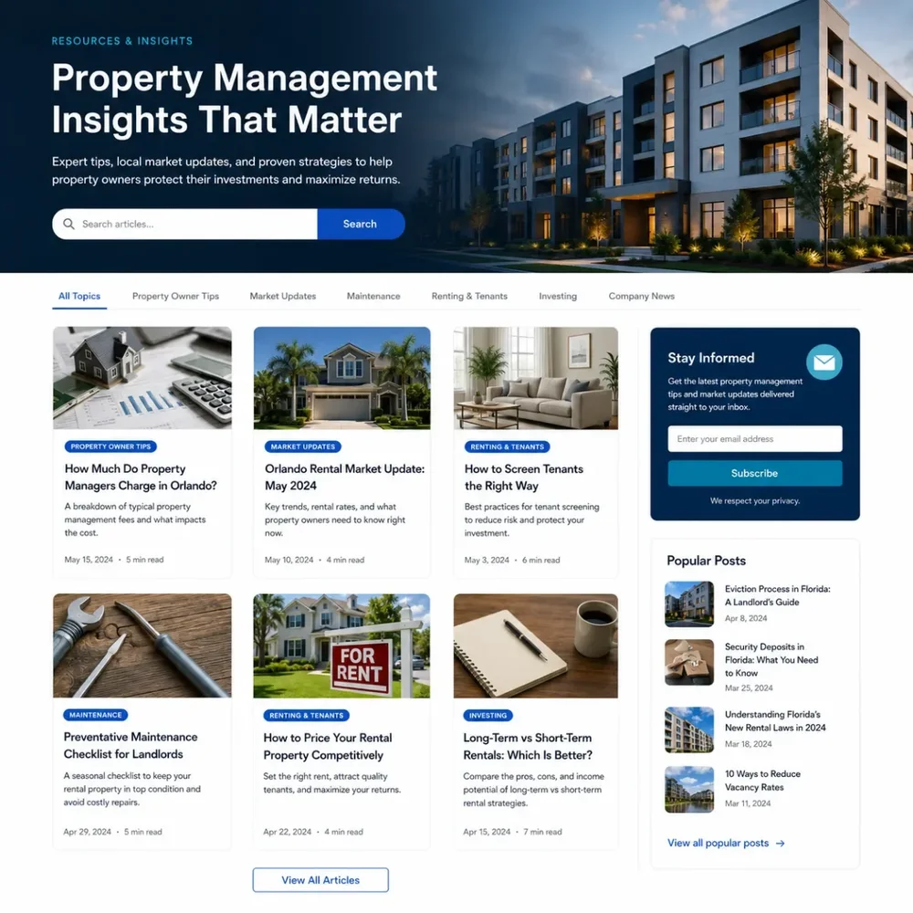 Property management insights blog homepage