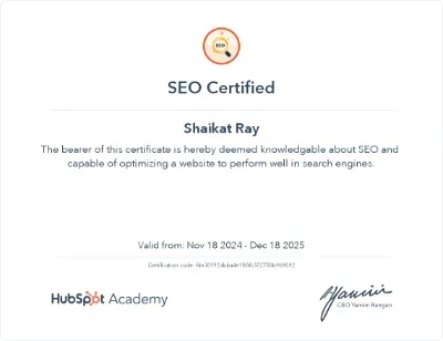 Shaikat Ray &mdash; HubSpot Academy SEO certification