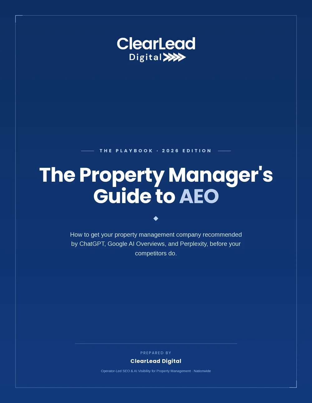 The Property Manager's Guide to AEO — free playbook cover by ClearLead Digital