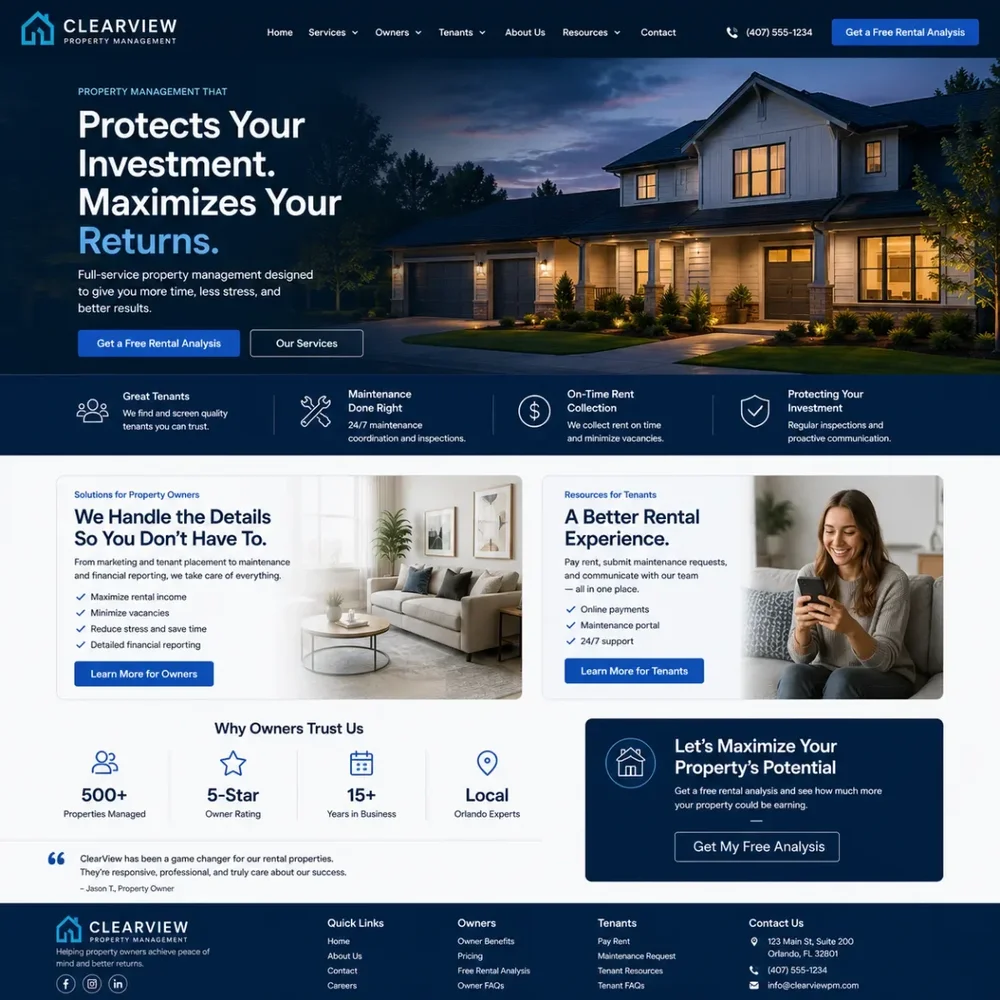 ClearView property management website homepage