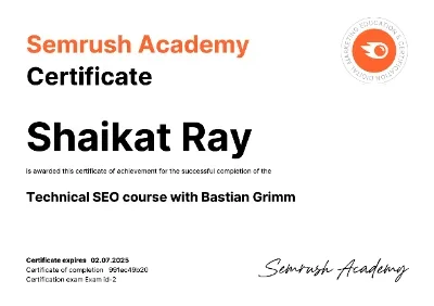 Shaikat Ray &mdash; Semrush Academy Technical SEO certificate