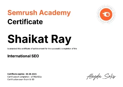Shaikat Ray &mdash; Semrush Academy International SEO certificate