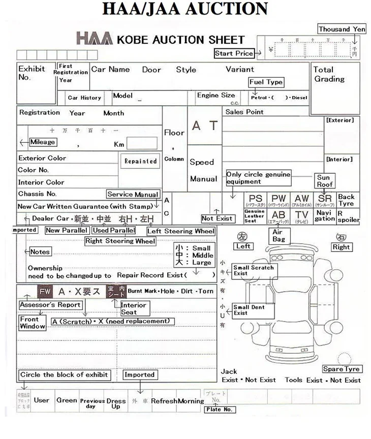 HAA/JAA Kobe Auction Sheet
